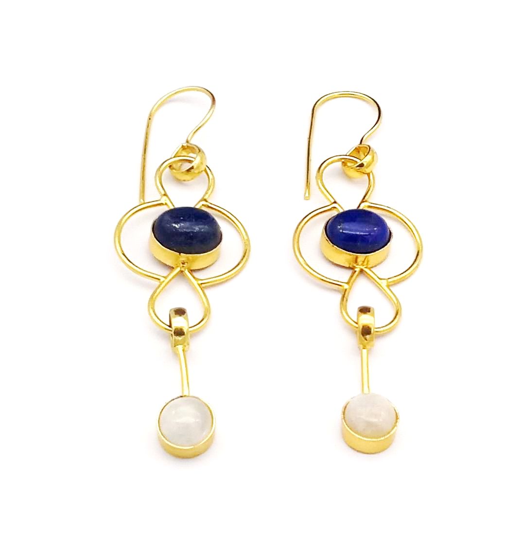 Gorgeous Gold Plated Dangle Drop  Earrings –  Semi Precious Stone Handcrafted Jewelry