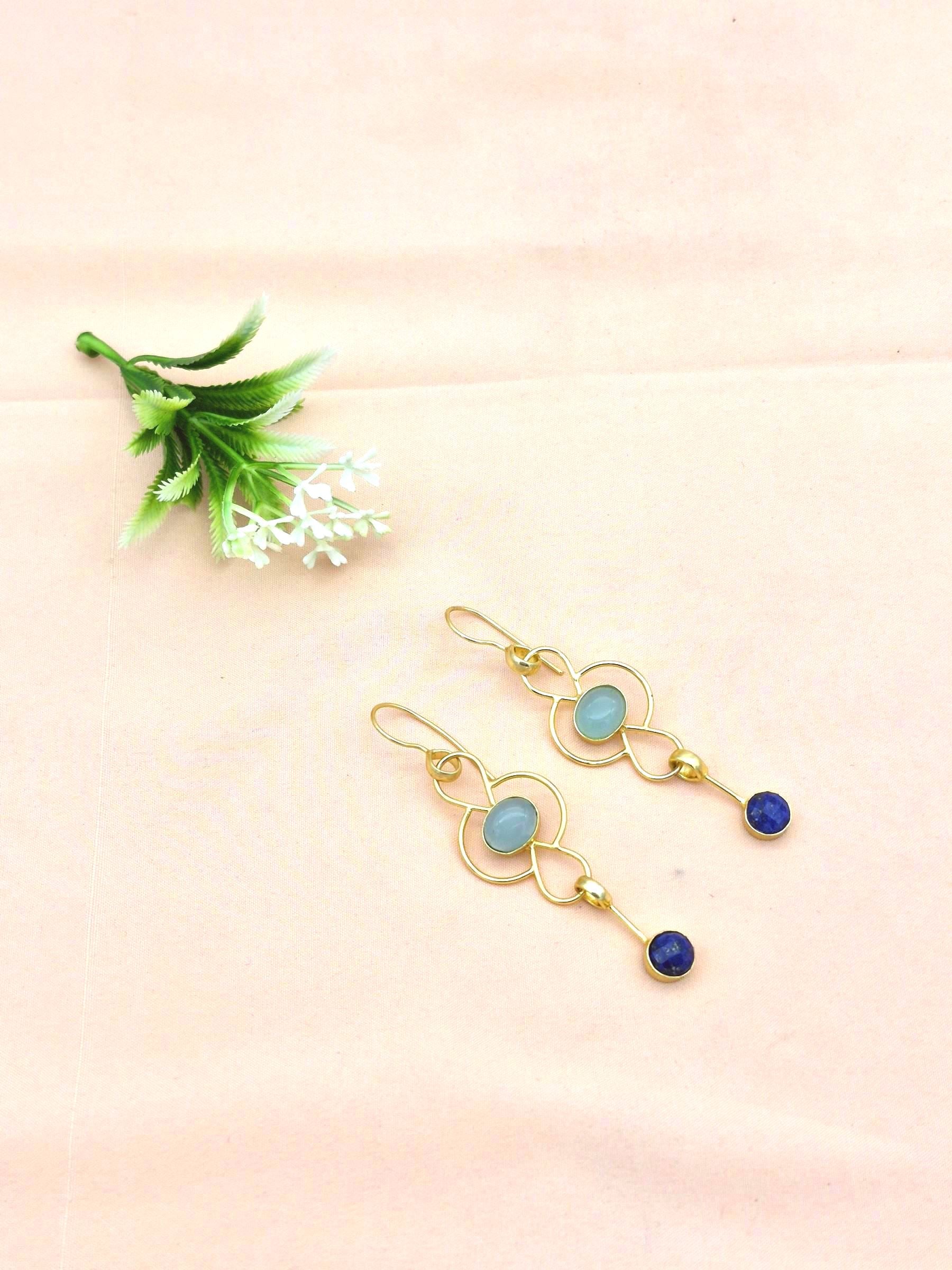 Gorgeous Gold Plated Dangle Drop  Earrings –  Semi Precious Stone Handcrafted Jewelry