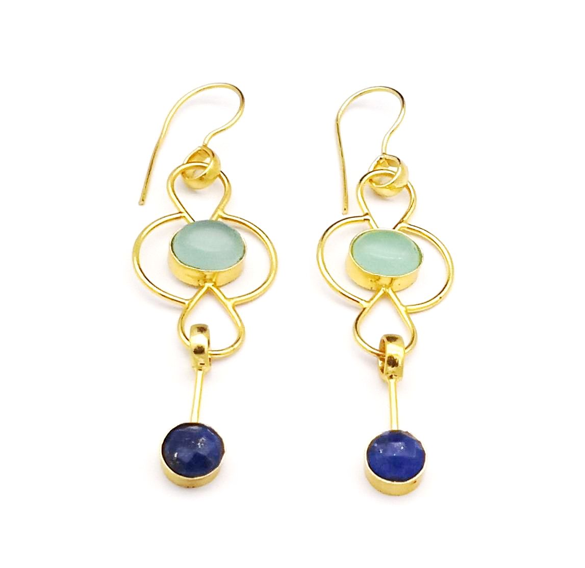 Gorgeous Gold Plated Dangle Drop  Earrings –  Semi Precious Stone Handcrafted Jewelry