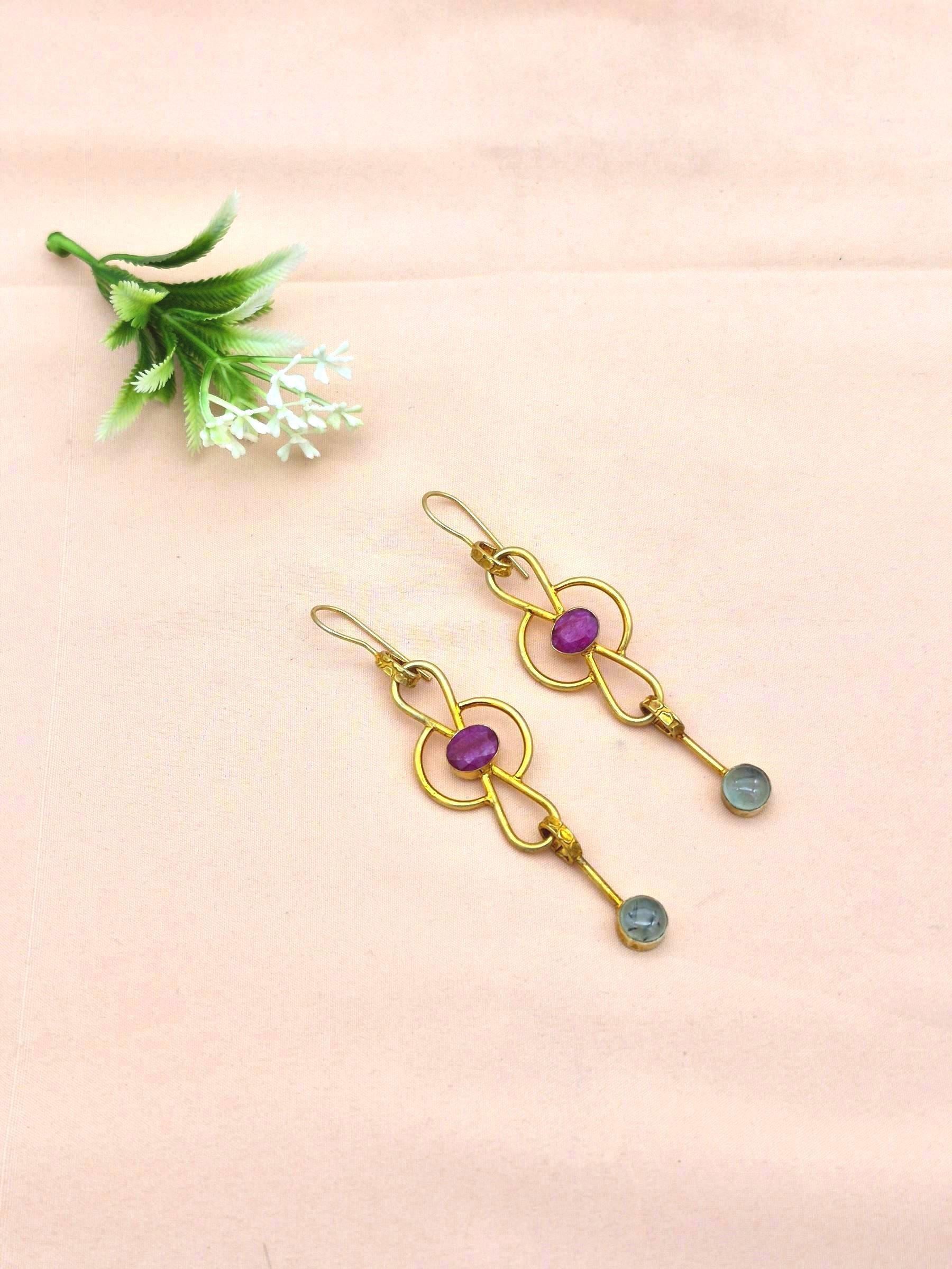 Gorgeous Gold Plated Dangle Drop  Earrings –  Semi Precious Stone Handcrafted Jewelry