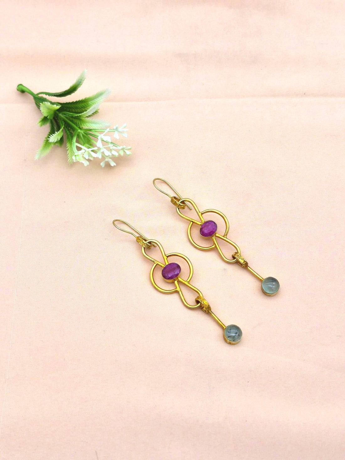 Gorgeous Gold Plated Dangle Drop  Earrings –  Semi Precious Stone Handcrafted Jewelry
