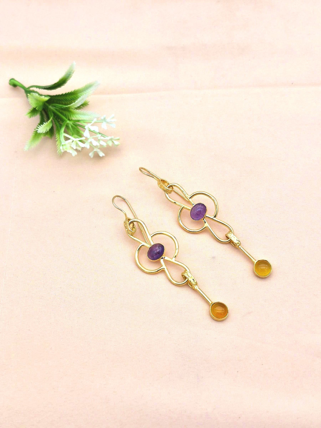 Gorgeous Gold Plated Dangle Drop  Earrings –  Semi Precious Stone Handcrafted Jewelry