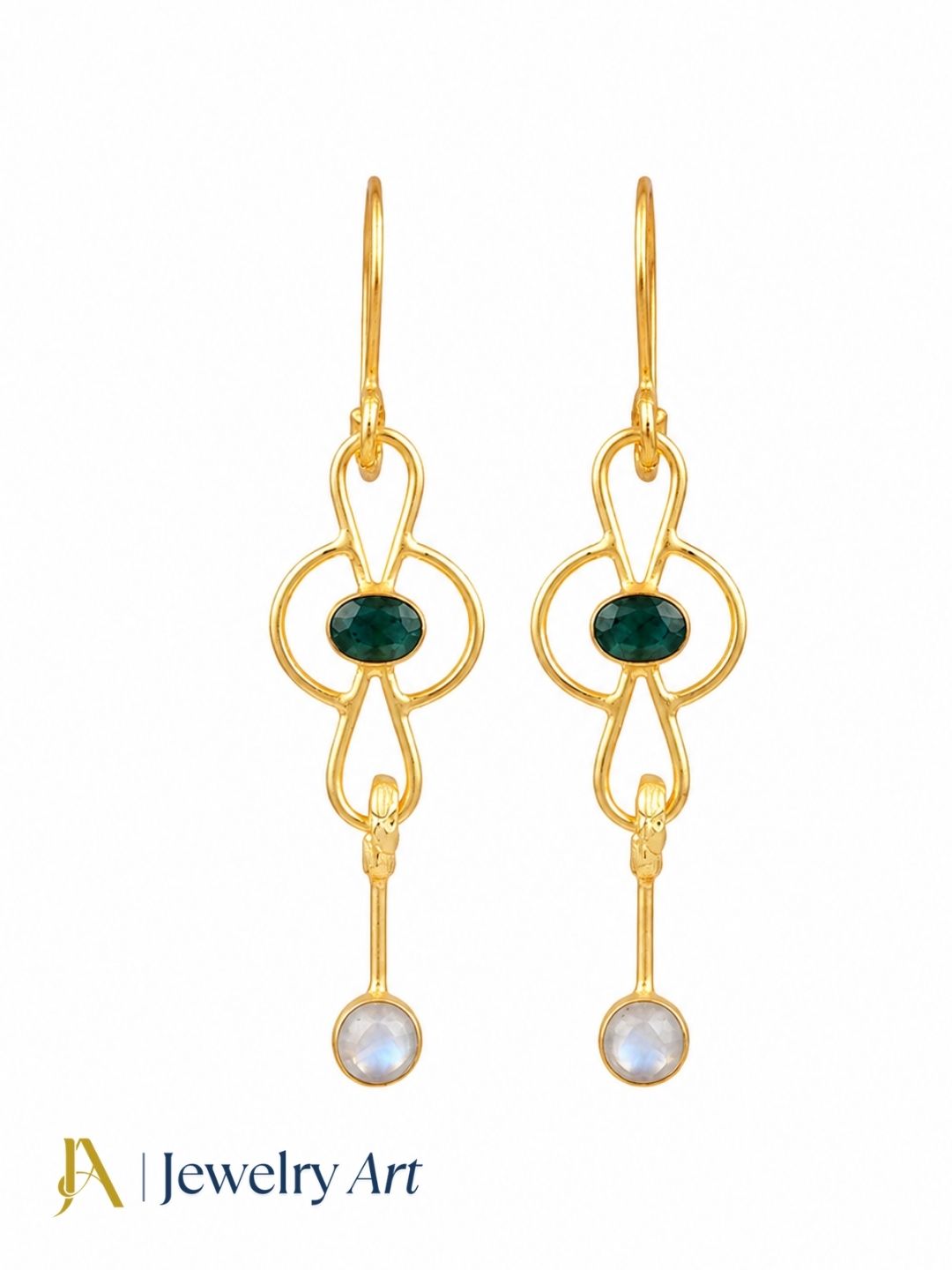 Premium gold plated Green Hathipara White Rainbow semi-precious stone earrings
