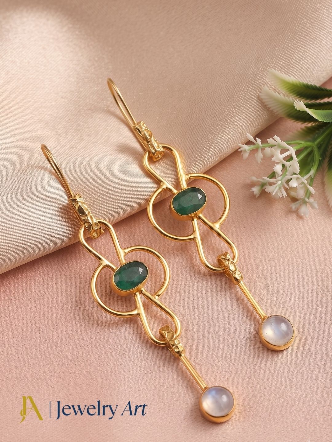 Editorial-style shoot showcasing Green Hathipara White Rainbow statement earrings
