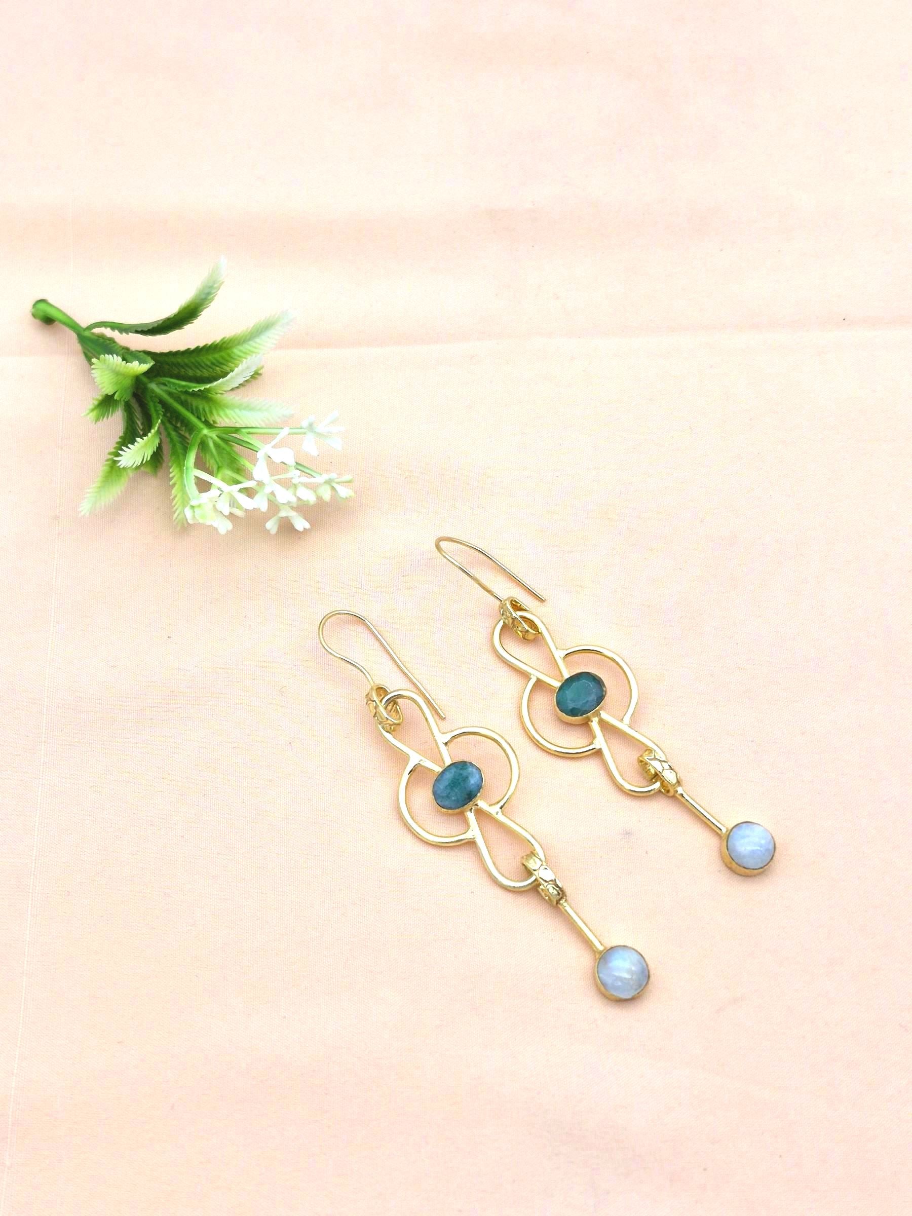 Gorgeous Gold Plated Dangle Drop  Earrings –  Semi Precious Stone Handcrafted Jewelry