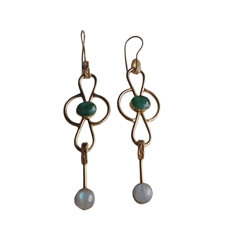 Gorgeous Gold Plated Dangle Drop  Earrings –  Semi Precious Stone Handcrafted Jewelry
