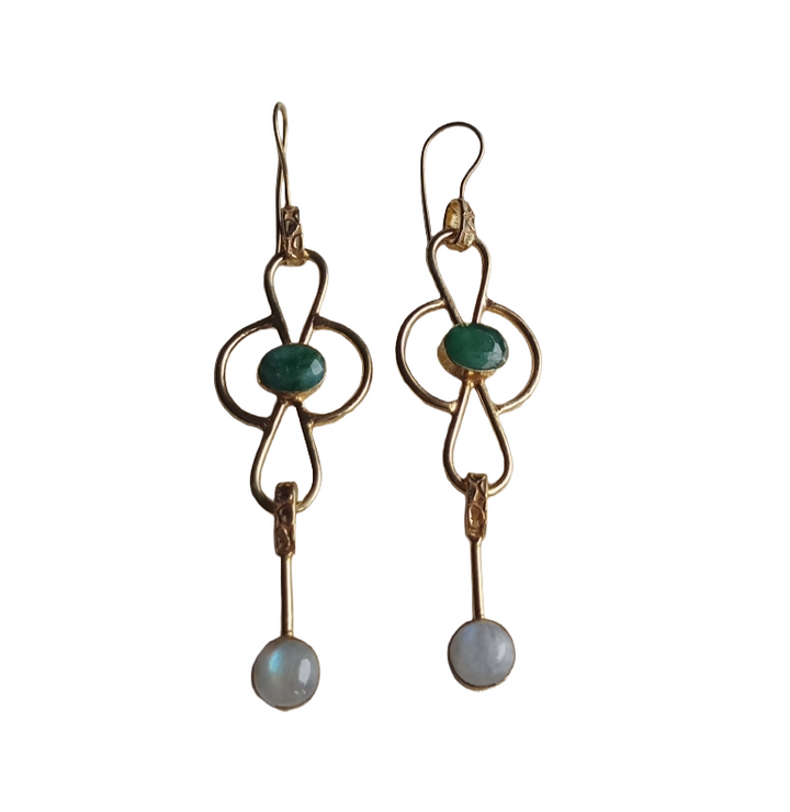 Gorgeous Gold Plated Dangle Drop  Earrings –  Semi Precious Stone Handcrafted Jewelry