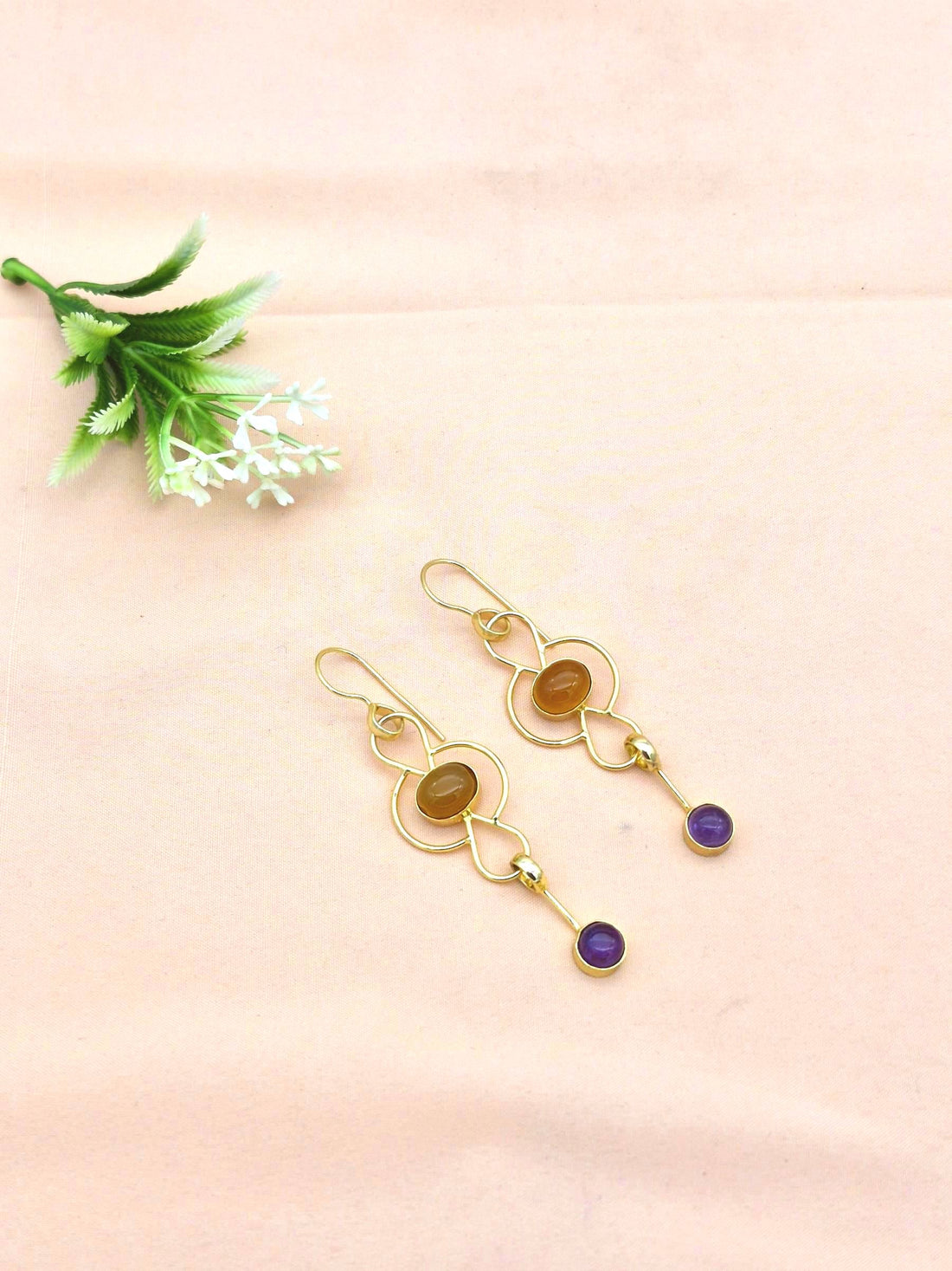 Gorgeous Gold Plated Dangle Drop  Earrings –  Semi Precious Stone Handcrafted Jewelry