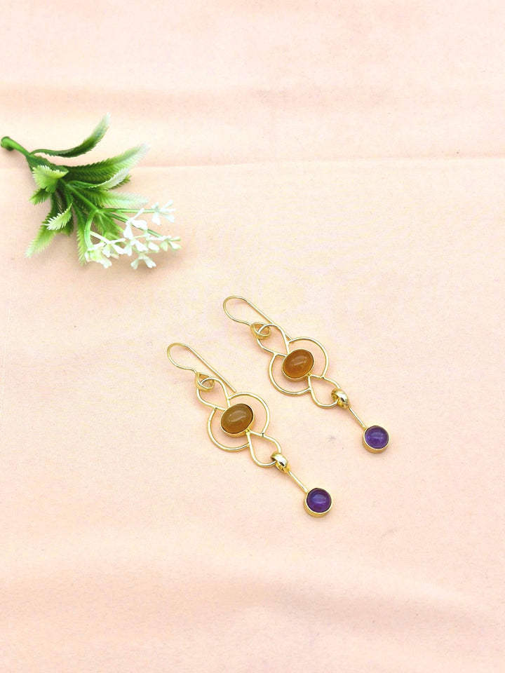 Gorgeous Gold Plated Dangle Drop  Earrings –  Semi Precious Stone Handcrafted Jewelry