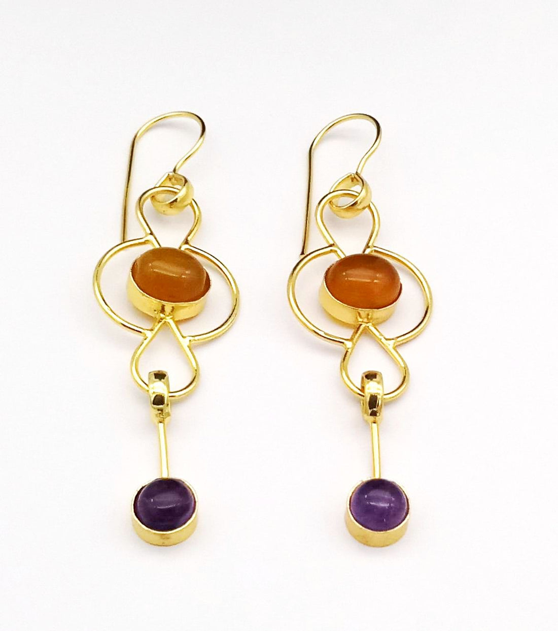 Gorgeous Gold Plated Dangle Drop  Earrings –  Semi Precious Stone Handcrafted Jewelry