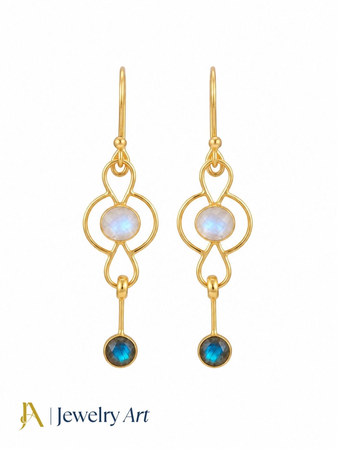 Lightweight White Rainbow and Labradorite semi-precious gemstone dangle earrings
