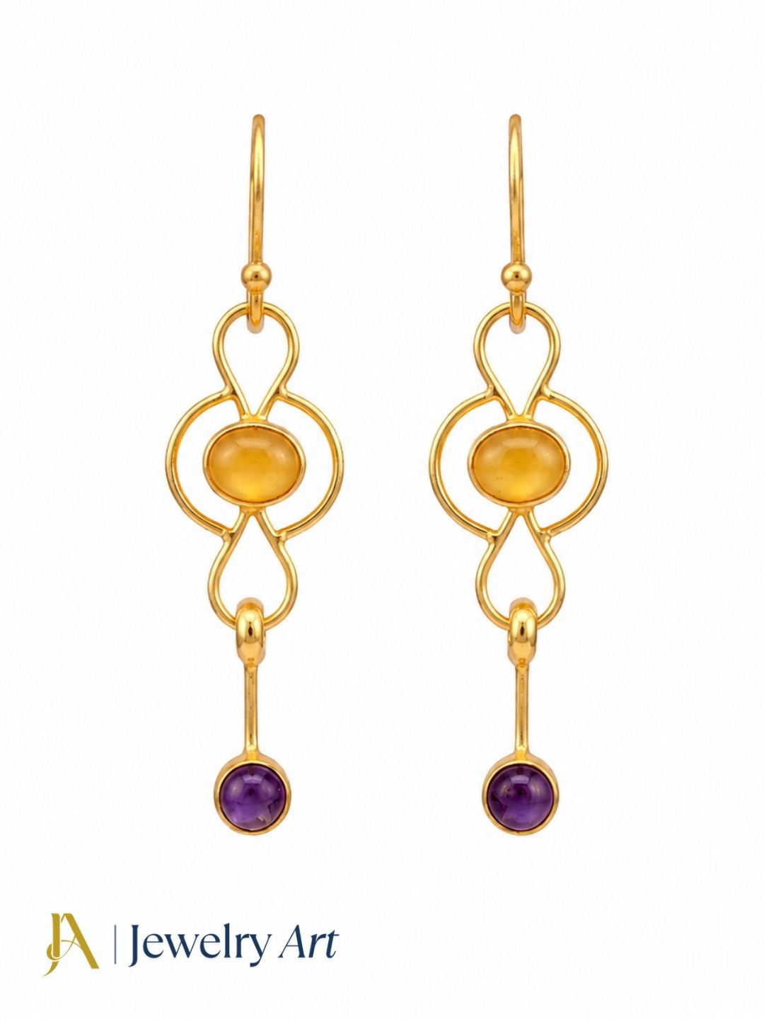 Luxury handcrafted Chalcedony Lapis gemstone dangle earrings
