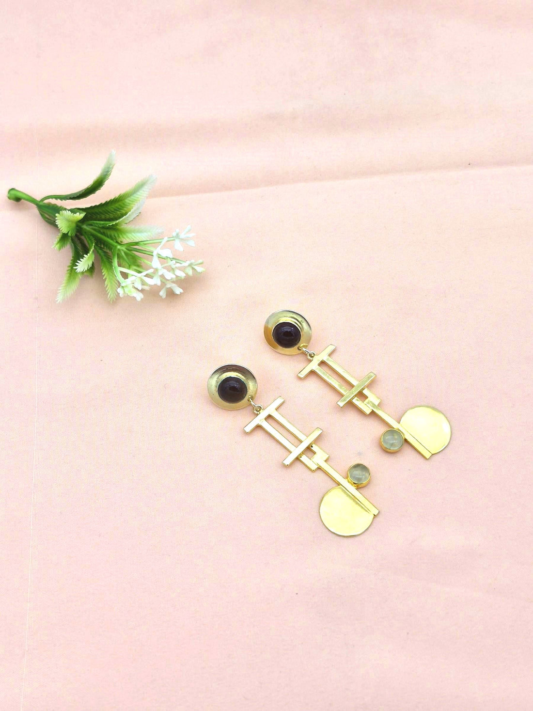 Handcrafted Gold Plated Brass Dangle Earrings –  Semi Precious Stone Jewelry