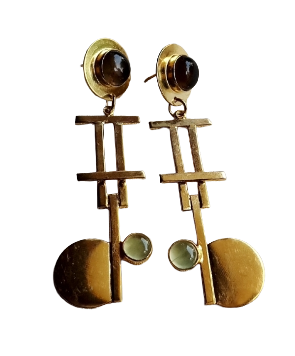 Handcrafted Gold Plated Brass Dangle Earrings –  Semi Precious Stone Jewelry
