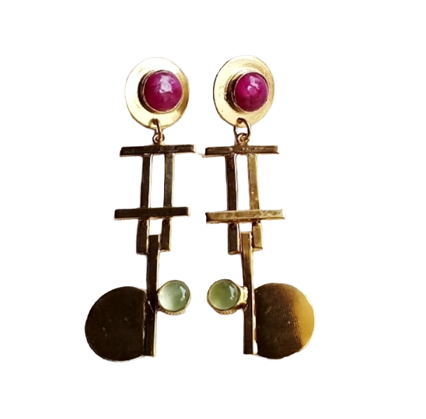 Handcrafted Gold Plated Brass Dangle Earrings –  Semi Precious Stone Jewelry