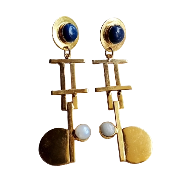 Handcrafted Gold Plated Brass Dangle Earrings –  Semi Precious Stone Jewelry