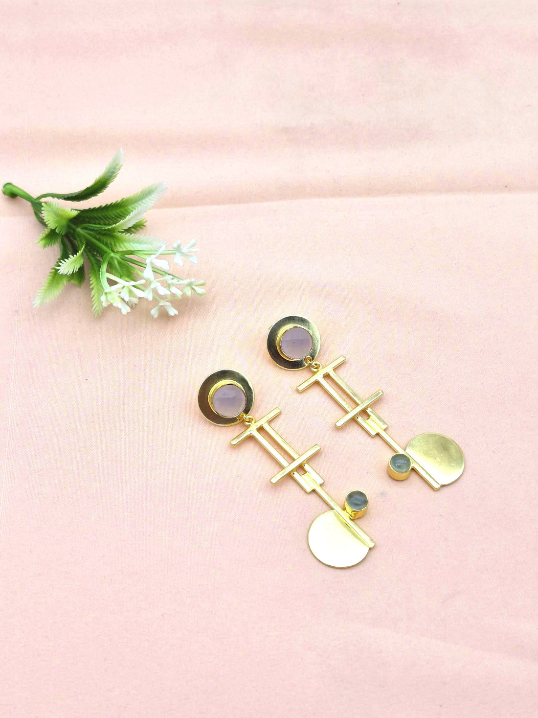 Handcrafted Gold Plated Brass Dangle Earrings –  Semi Precious Stone Jewelry