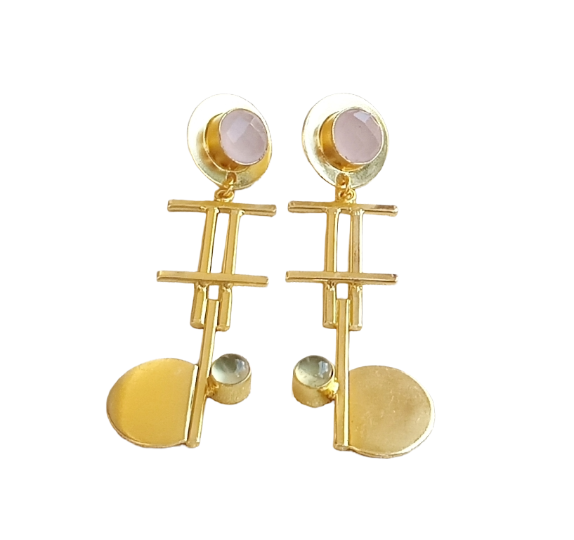 Handcrafted Gold Plated Brass Dangle Earrings –  Semi Precious Stone Jewelry