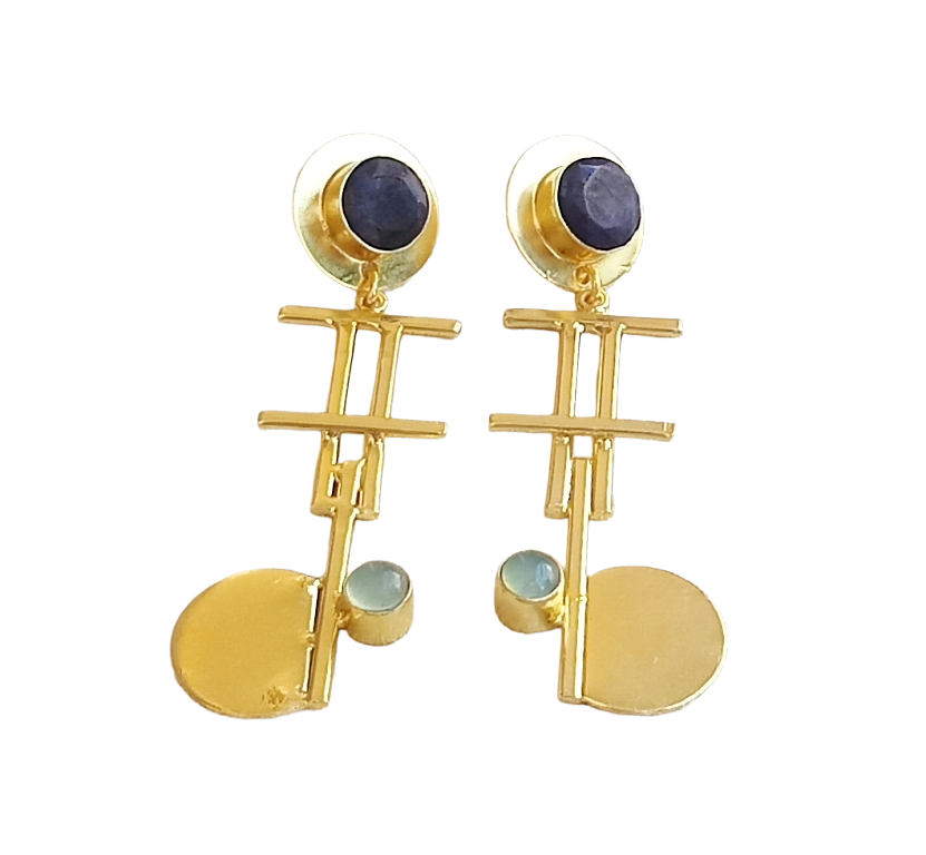 Handcrafted Gold Plated Brass Dangle Earrings –  Semi Precious Stone Jewelry