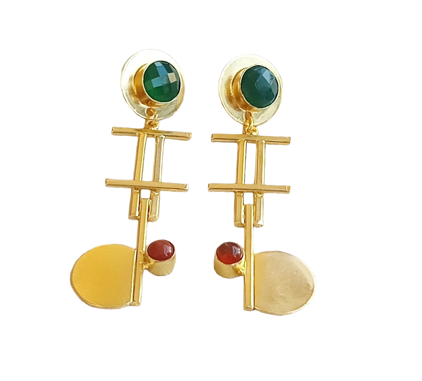 Handcrafted Gold Plated Brass Dangle Earrings –  Semi Precious Stone Jewelry