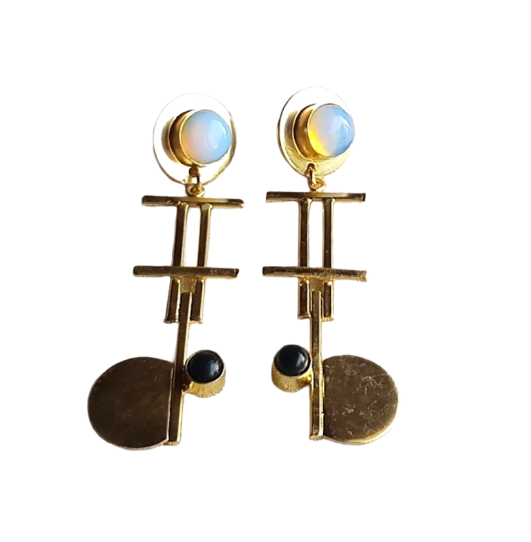 Handcrafted Gold Plated Brass Dangle Earrings –  Semi Precious Stone Jewelry