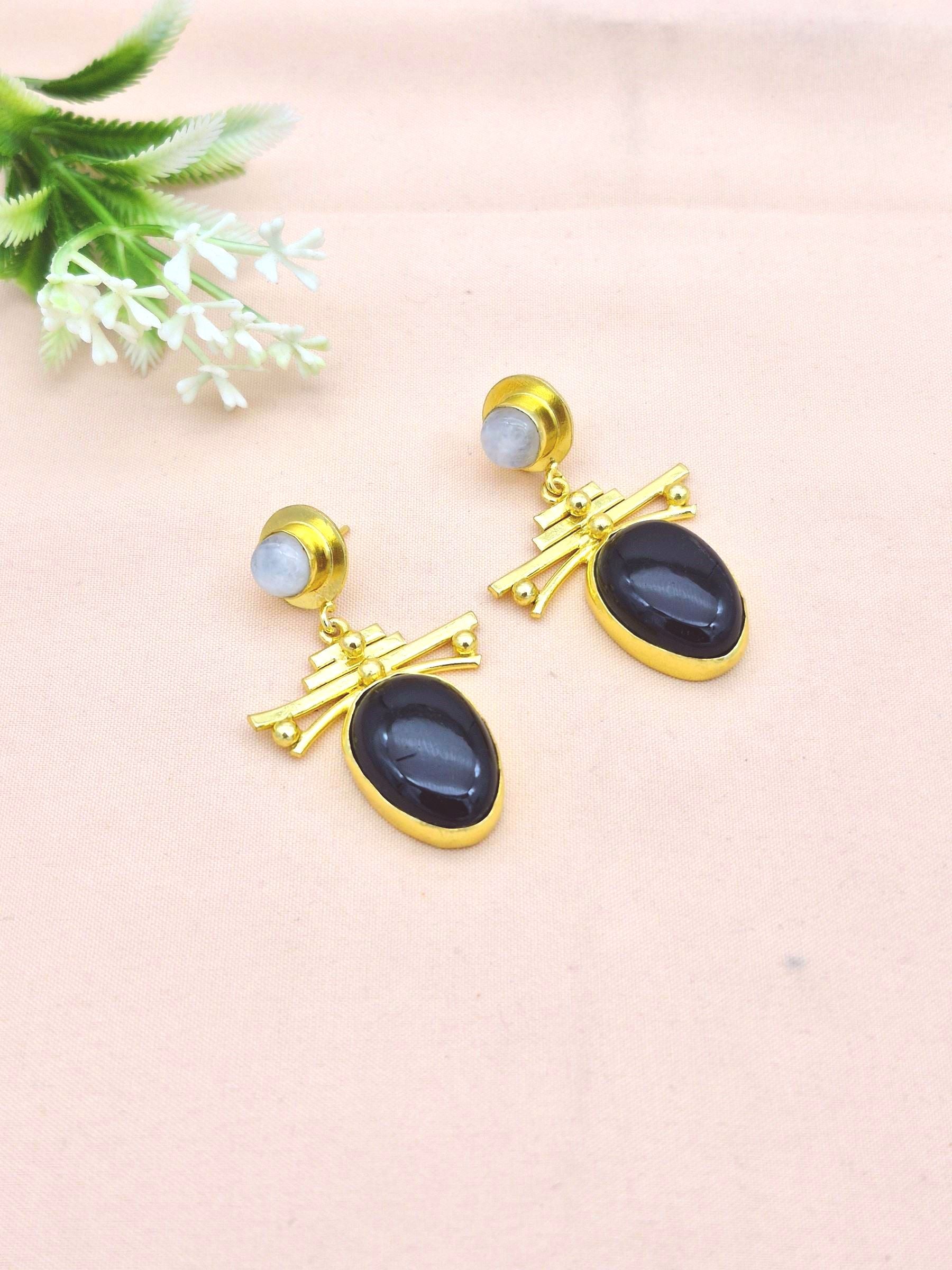 Amazing Gold Plated Dangle Earrings –  Semi Precious Stone Jewelry