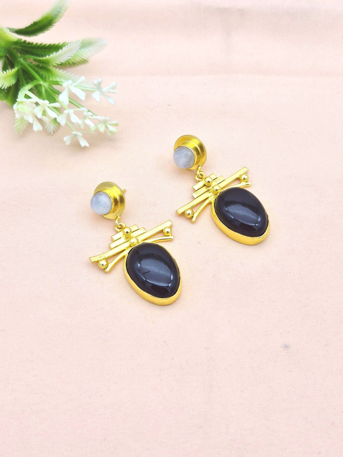 Amazing Gold Plated Dangle Earrings –  Semi Precious Stone Jewelry
