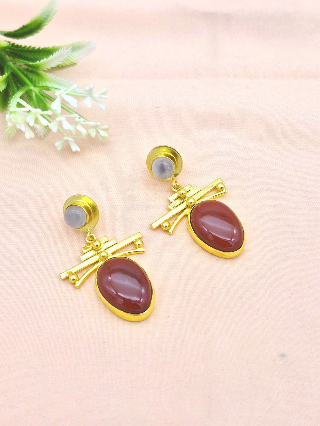 Amazing Gold Plated Dangle Earrings –  Semi Precious Stone Jewelry