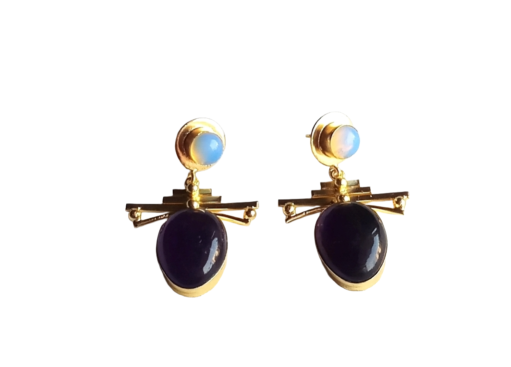 Amazing Gold Plated Dangle Earrings –  Semi Precious Stone Jewelry