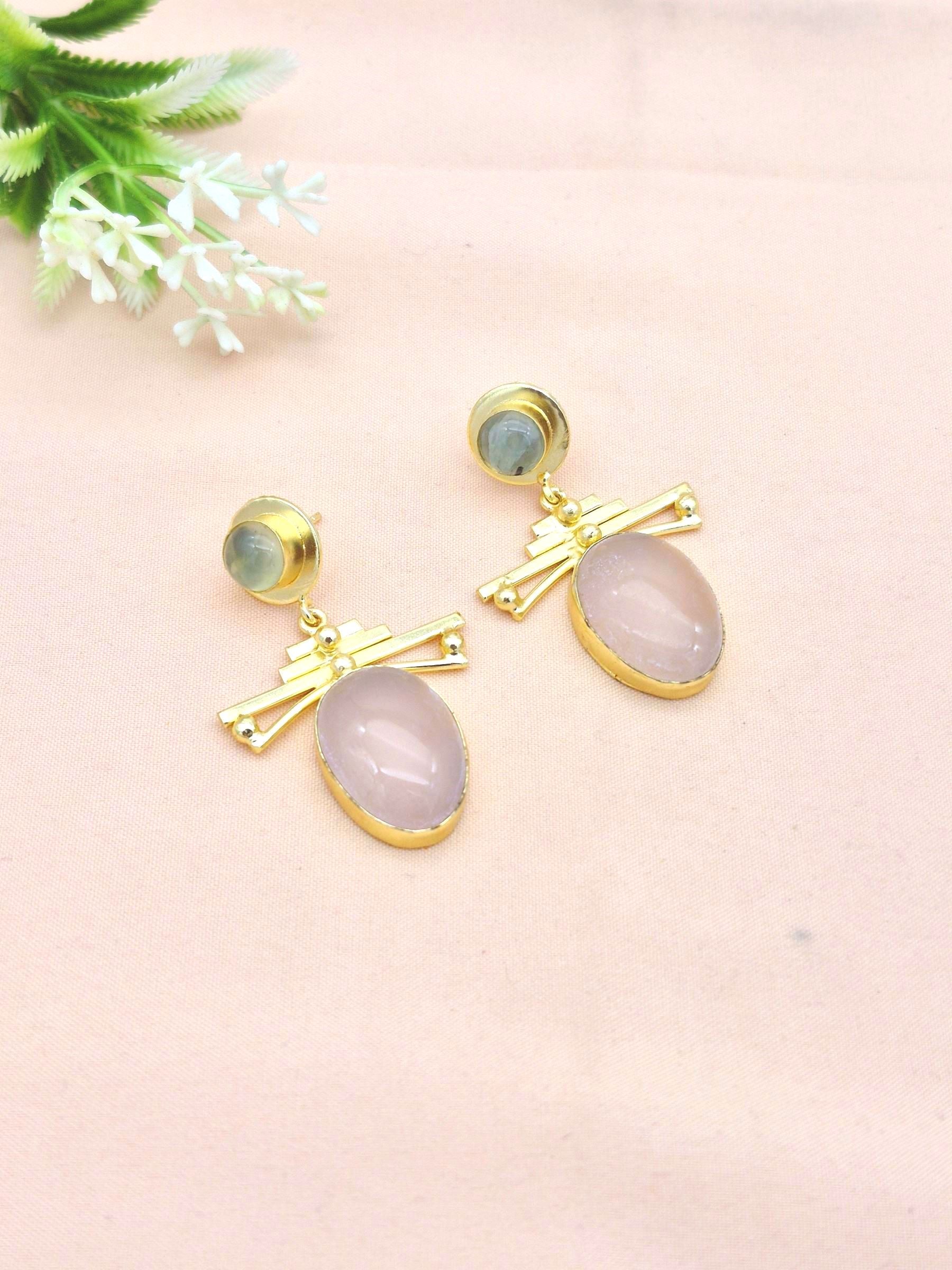 Amazing Gold Plated Dangle Earrings –  Semi Precious Stone Jewelry