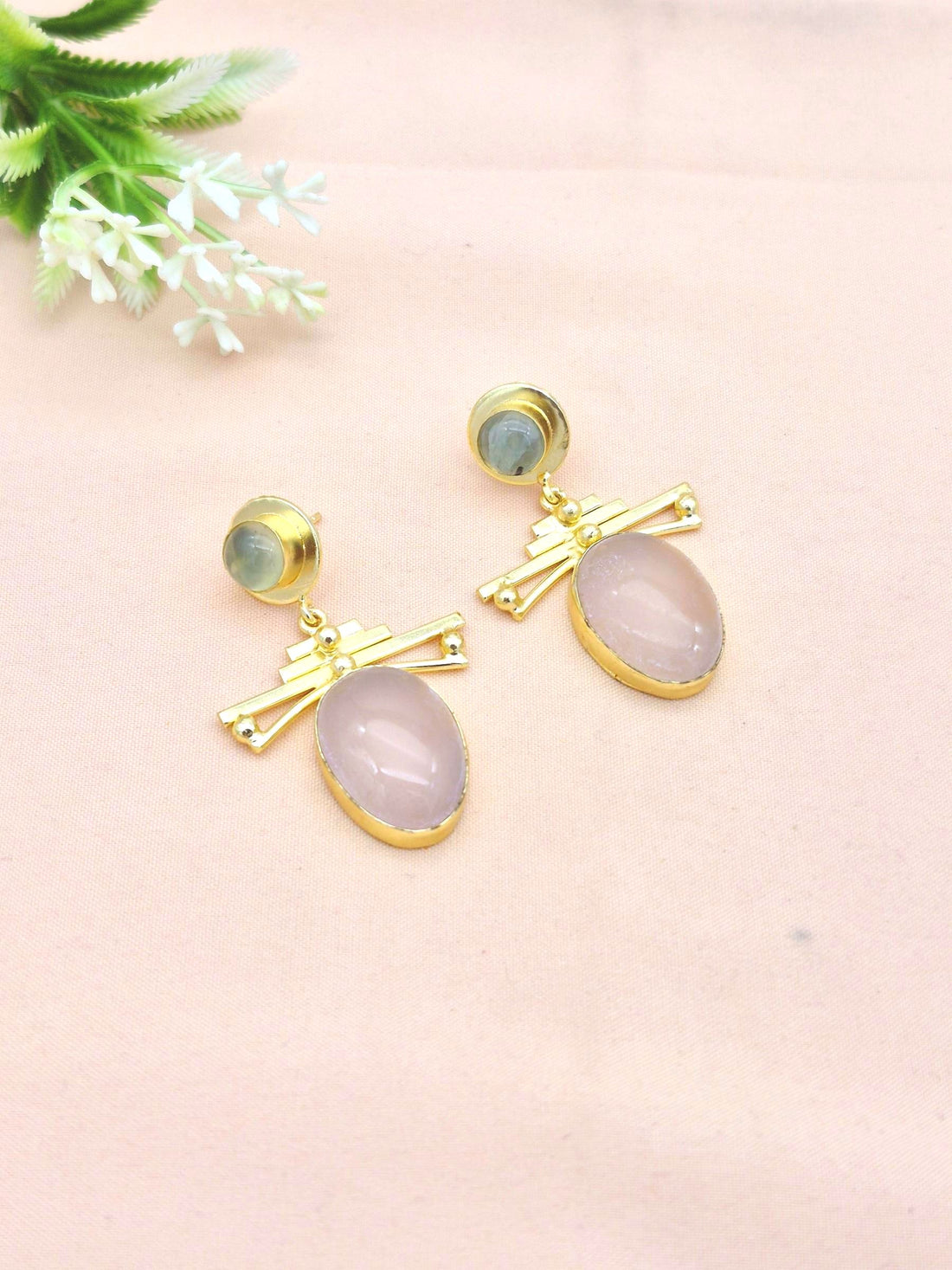 Amazing Gold Plated Dangle Earrings –  Semi Precious Stone Jewelry