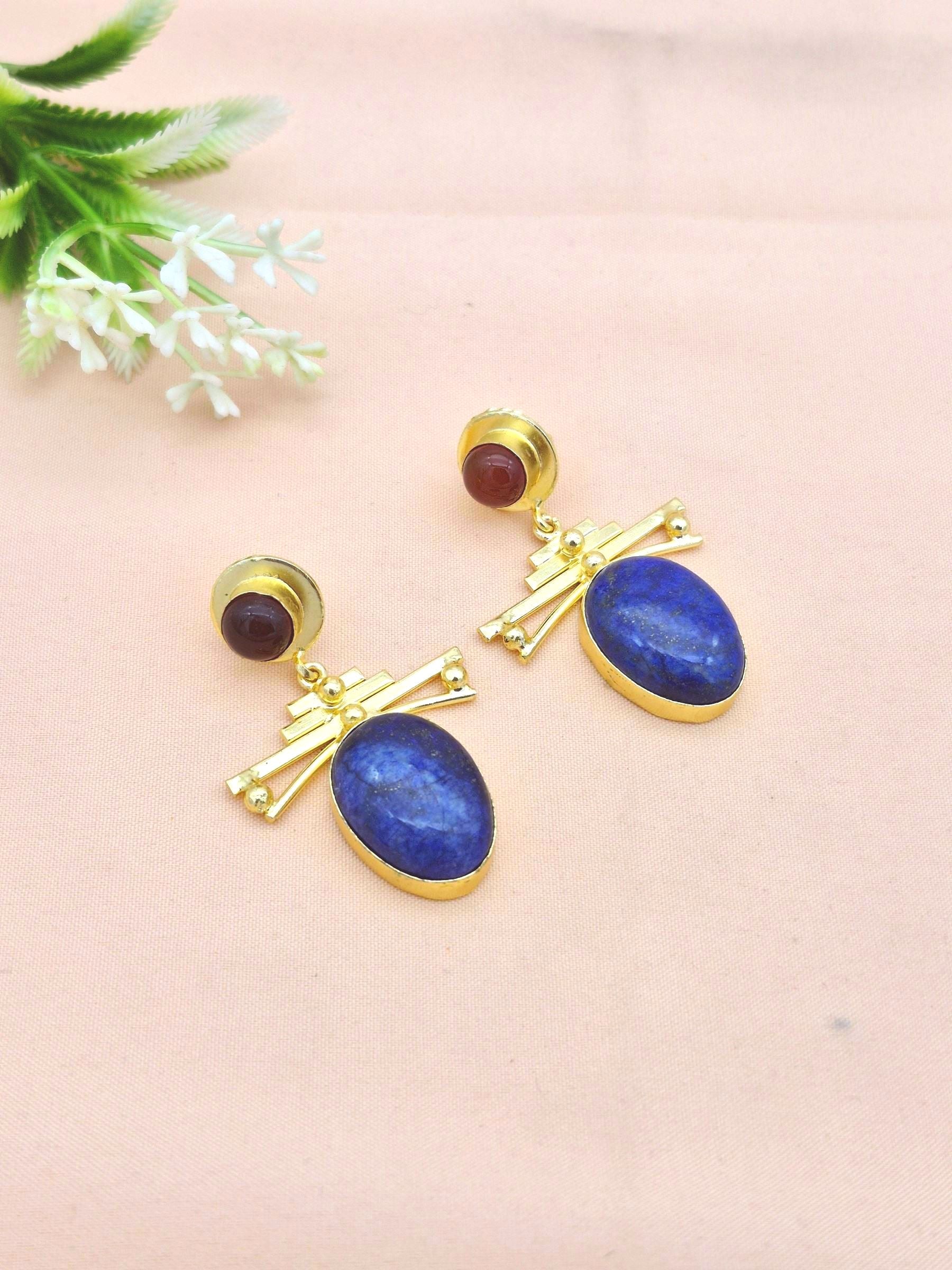 Amazing Gold Plated Dangle Earrings –  Semi Precious Stone Jewelry