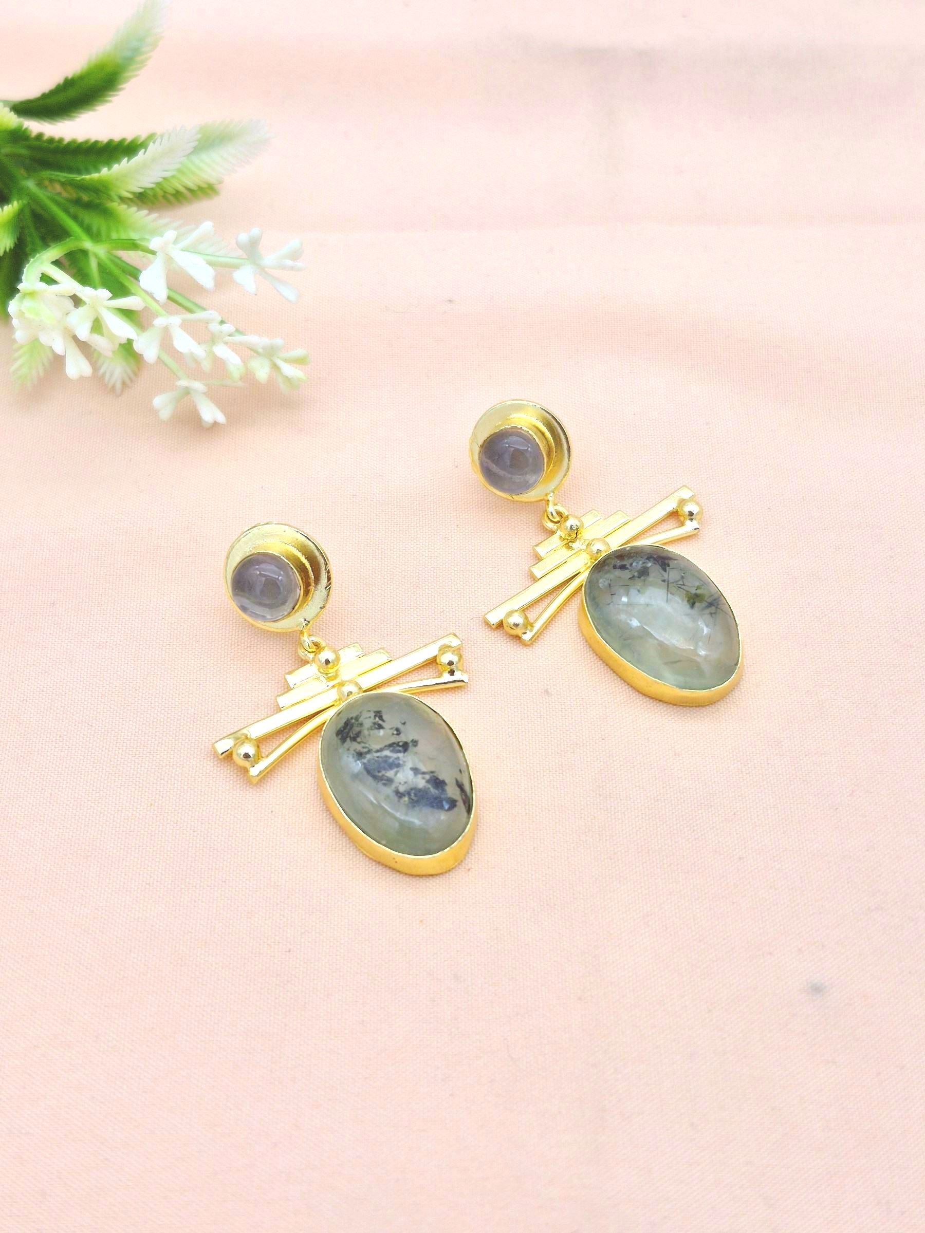 Amazing Gold Plated Dangle Earrings –  Semi Precious Stone Jewelry