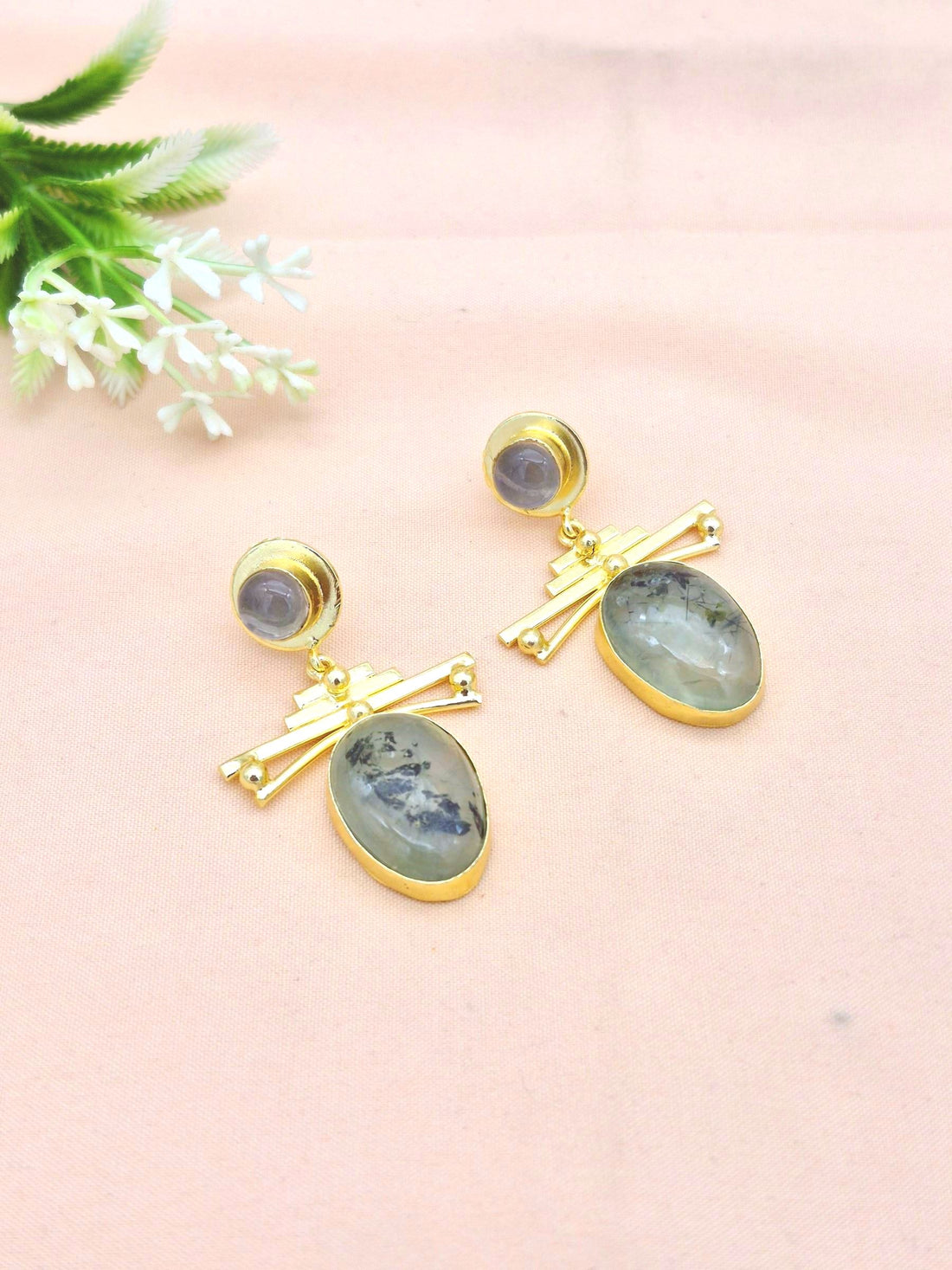 Amazing Gold Plated Dangle Earrings –  Semi Precious Stone Jewelry