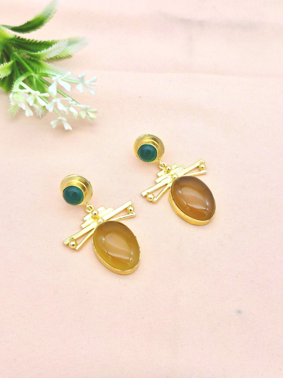 Amazing Gold Plated Dangle Earrings –  Semi Precious Stone Jewelry