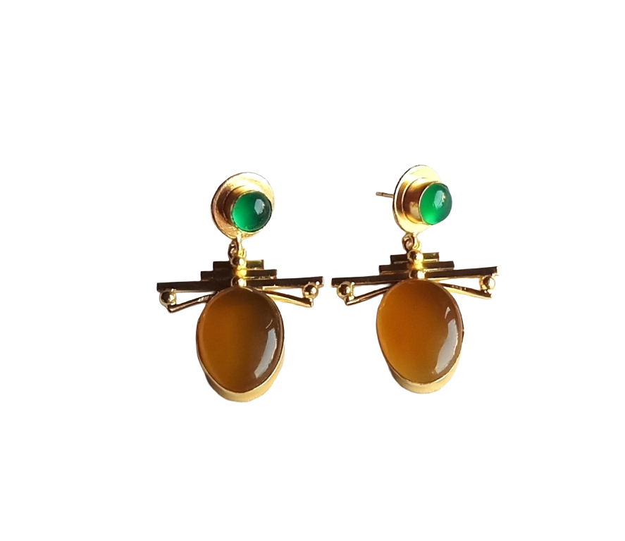 Amazing Gold Plated Dangle Earrings –  Semi Precious Stone Jewelry