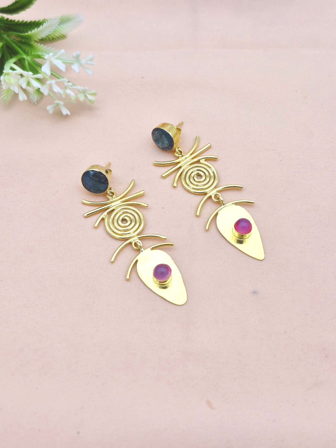 Stunning Gold Plated Dangle Earrings –  Semi Precious Stone Jewelry
