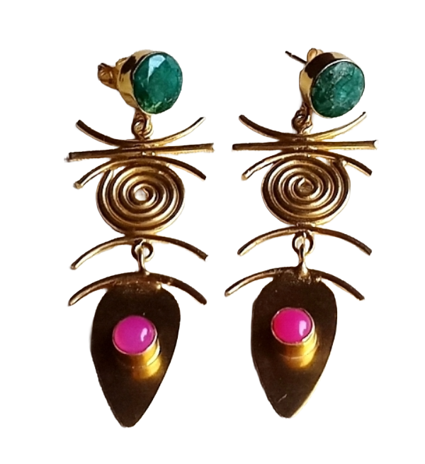 Stunning Gold Plated Dangle Earrings –  Semi Precious Stone Jewelry