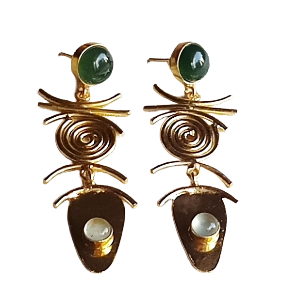 Stunning Gold Plated Dangle Earrings –  Semi Precious Stone Jewelry
