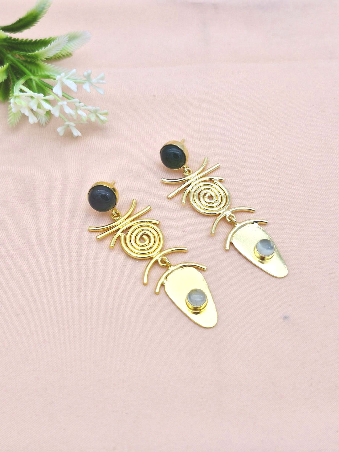Stunning Gold Plated Dangle Earrings –  Semi Precious Stone Jewelry