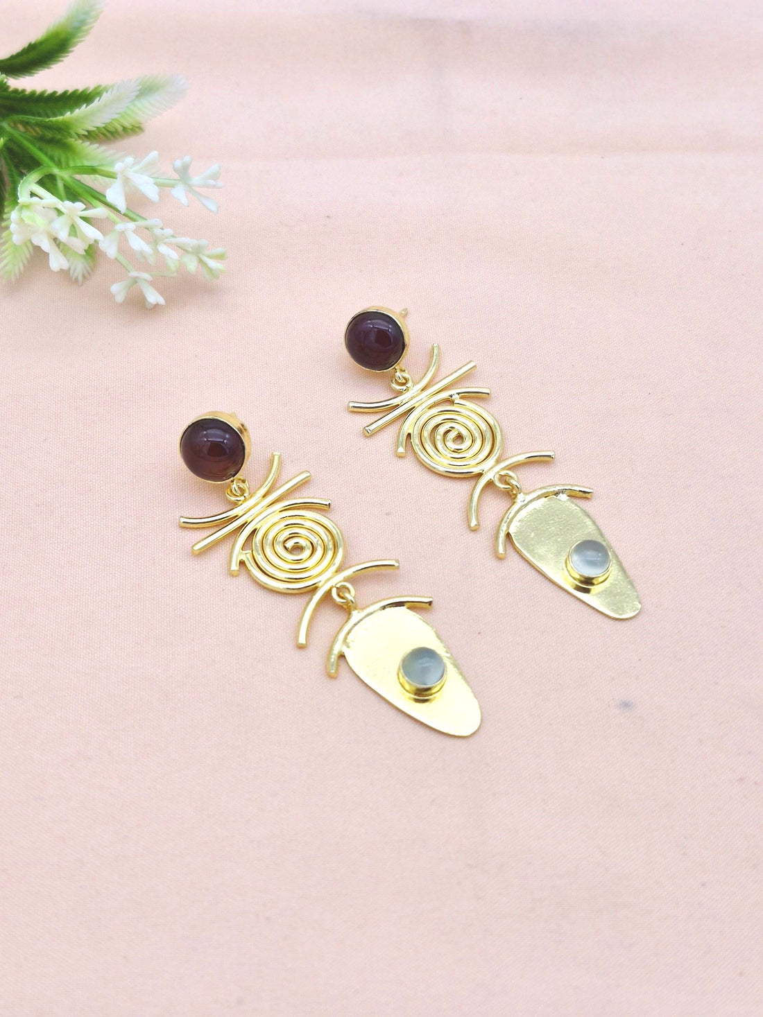 Stunning Gold Plated Dangle Earrings –  Semi Precious Stone Jewelry