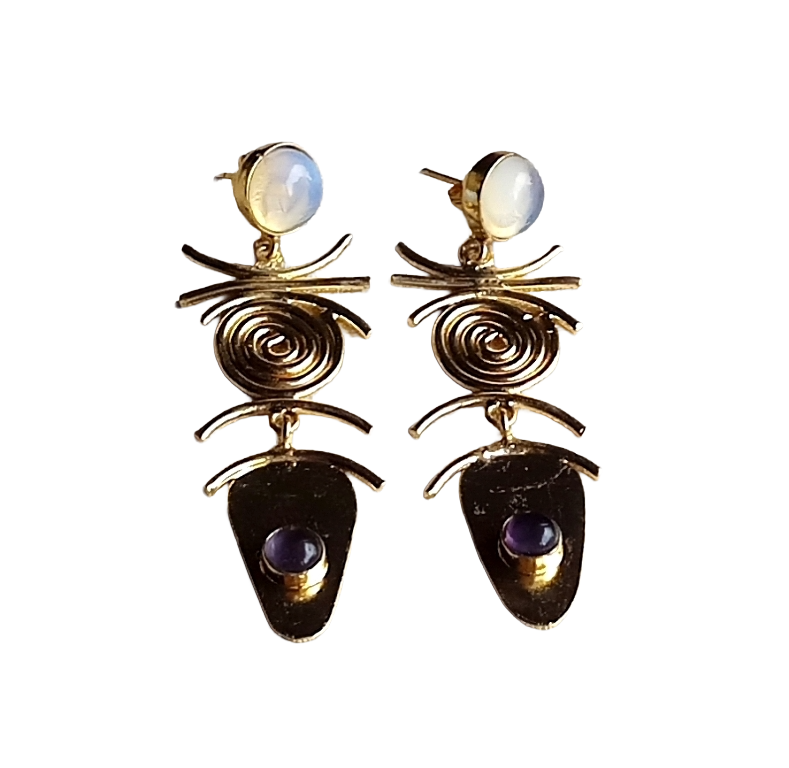 Stunning Gold Plated Dangle Earrings –  Semi Precious Stone Jewelry