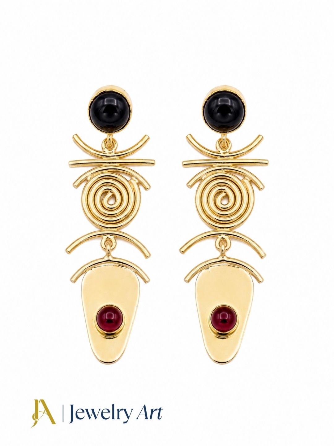 Fashionable gold plated black and red onyx jewelry for women
