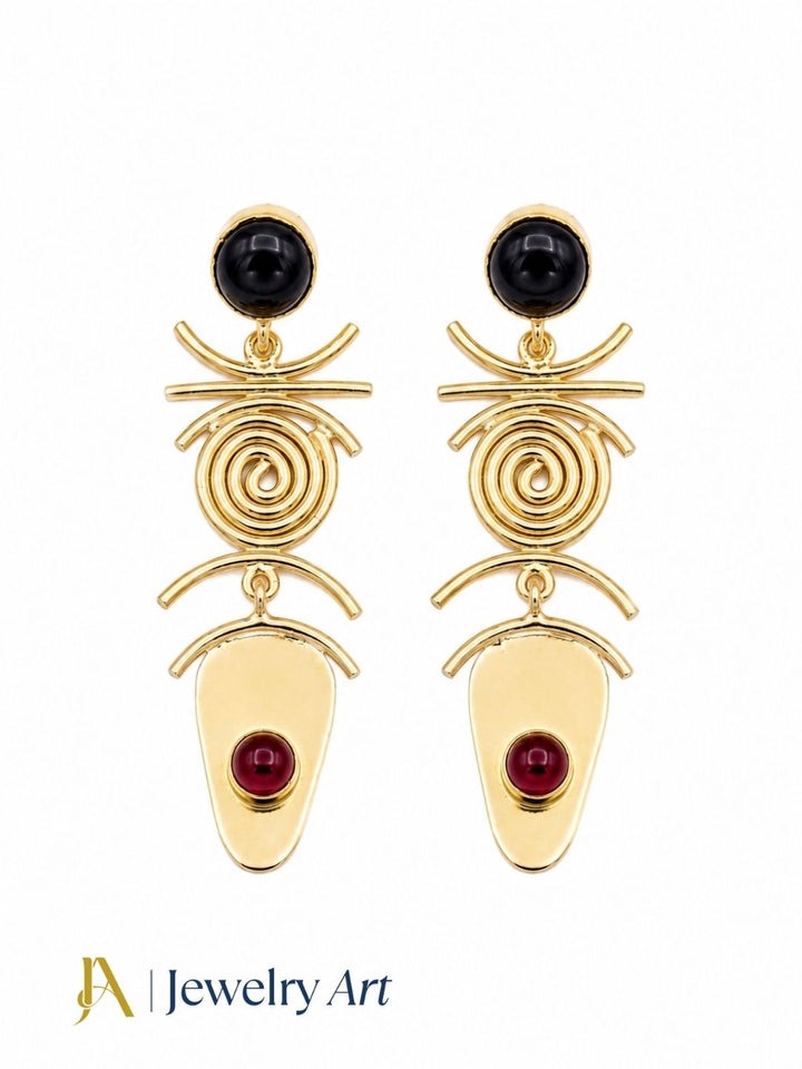 Fashionable gold plated black and red onyx jewelry for women
