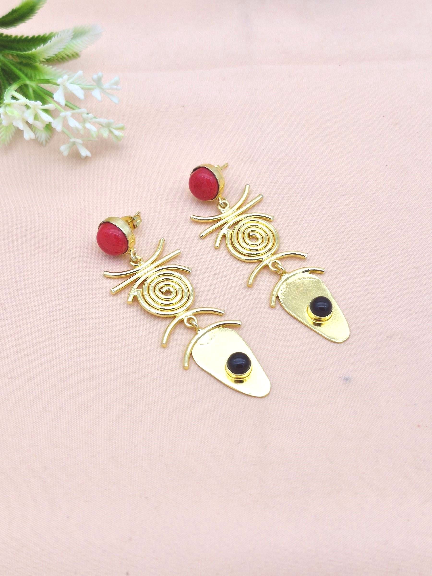 Stunning Gold Plated Dangle Earrings –  Semi Precious Stone Jewelry