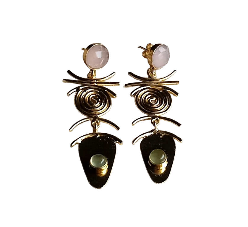 Stunning Gold Plated Dangle Earrings –  Semi Precious Stone Jewelry