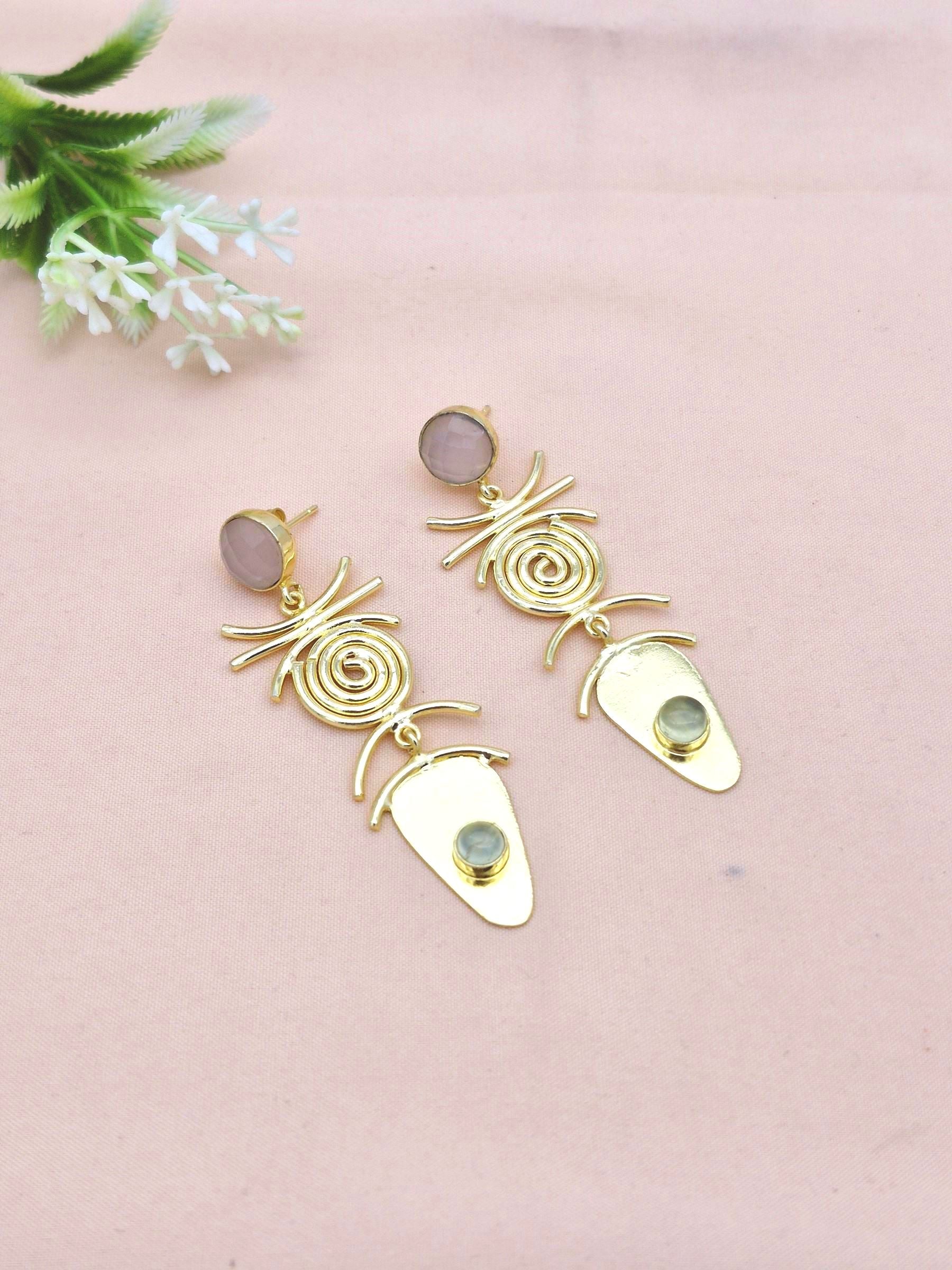 Stunning Gold Plated Dangle Earrings –  Semi Precious Stone Jewelry
