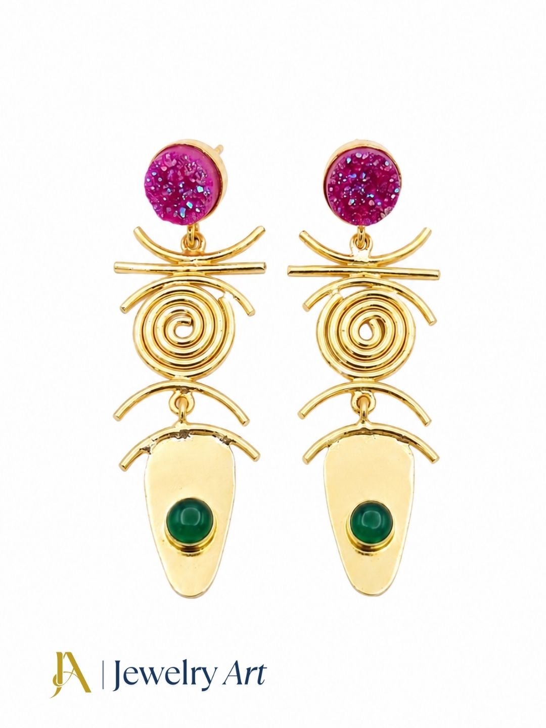 Fashionable gold plated pink druzy green onyx jewelry for women
