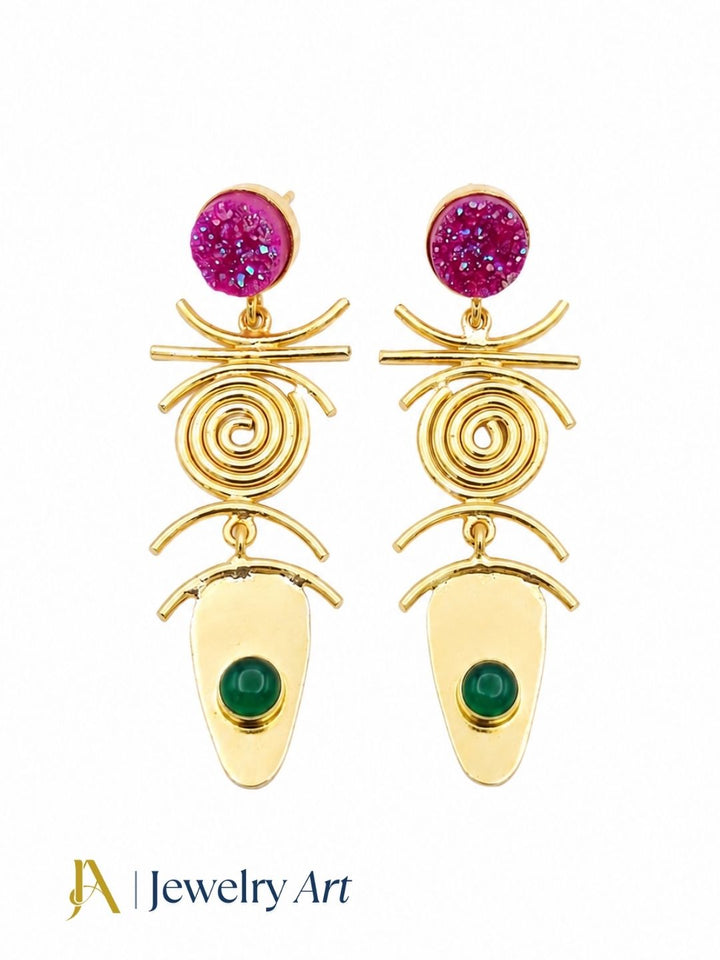 Fashionable gold plated pink druzy green onyx jewelry for women
