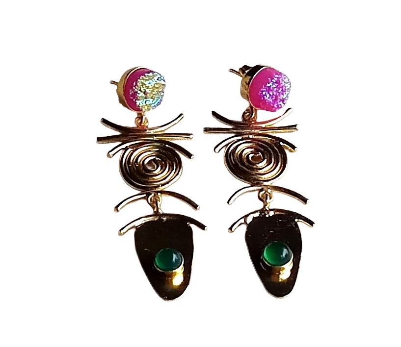 Stunning Gold Plated Dangle Earrings –  Semi Precious Stone Jewelry